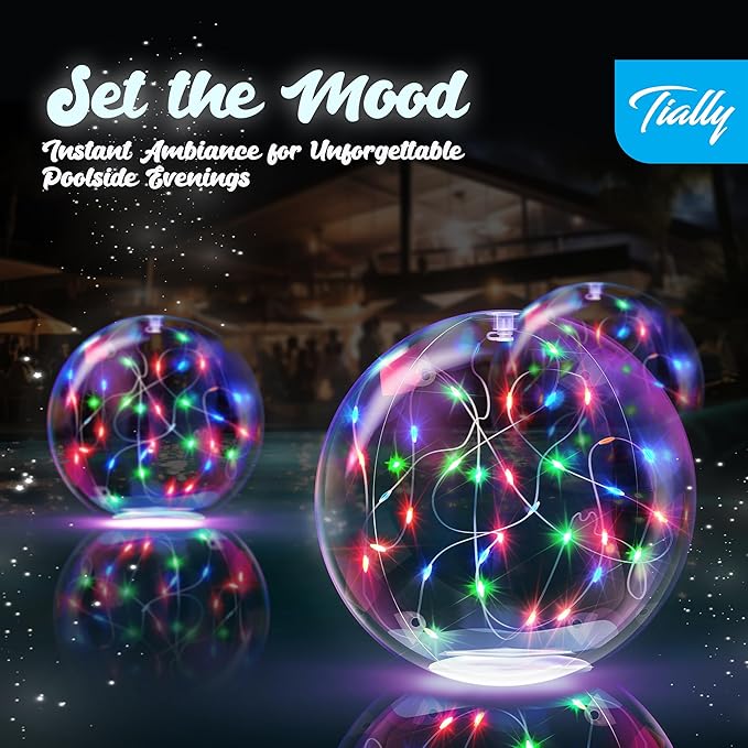 TIALLY Fairy Solar Floating Pool Lights - 14" Inflatable LED Pool Lights for Inground Pool, Waterproof Pool Lights That Float, Pool Decorations Outdoor, Best Gifts for Pool Owners, 2 Pack