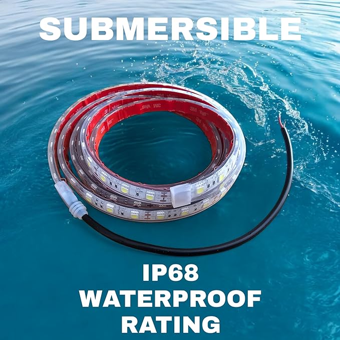 T-Toplights 8FT RED Marine Submersible Strip | 12V LED Boat Light | IP68 Waterproof Tape | Under Gunnel Lights