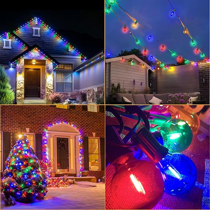 25 Pack Multicolor G40 LED Christmas Replacement Light Bulbs, Replacement Bulbs for Christmas String Lights, G40 Shatterproof Waterproof Dimmable Globe Lights Bulbs E12 Intermediate Base