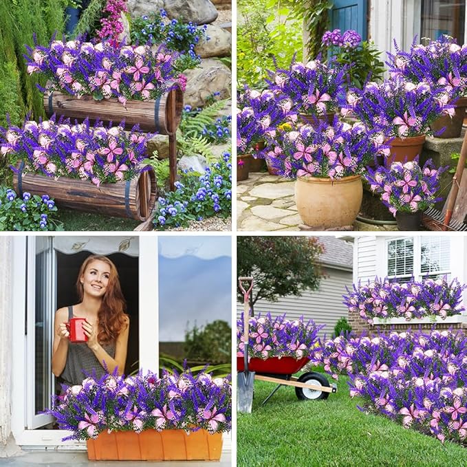 Solar Garden Lights Outdoor, 2 Pack Solar Butterfly Lights Purple Lavender Gardening Gifts for Women, Artificial Flower with Butterfly Purple Garden Decor for Lawn Patio-Warm White