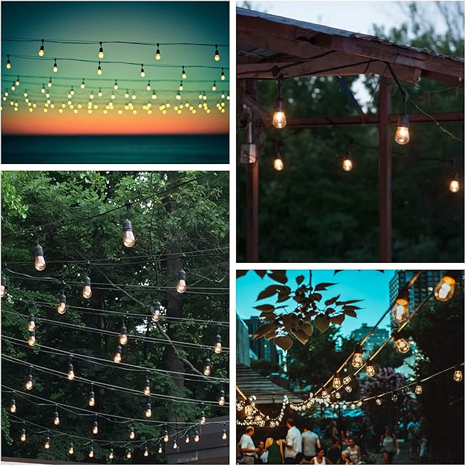 Hometown Evolution, Inc. E26 Outdoor Commercial String Lights with Suspended Socket for Weatherproof Heavy Duty Vintage Outside Lighting (S14 Zig Zag Edison 11 Watt Bulbs, 100 Foot 50 Socket)