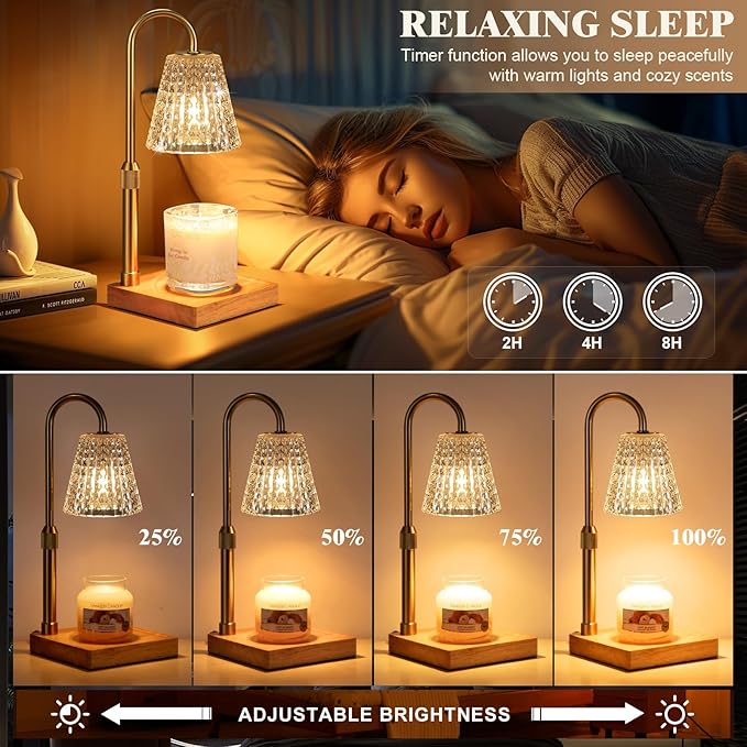 Hong-in Crystal Adjustable Height Candle Warmer Lamp with Timer Dimmer,Birthday Gifts for Women Mom,House Warming Gifts New Home Room Decor,Vintage Wax Warmer for Scented Wax Jar Candles