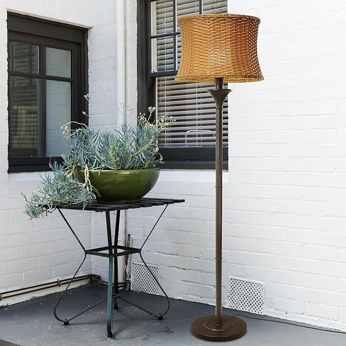 RIVER OF GOODS 59.5" H Indoor/Outdoor Floor Lamp - Basketweave Standing Floor Lamp for Living Room, Bedroom, Patio - Coastal Style Floor Lamps - Tan
