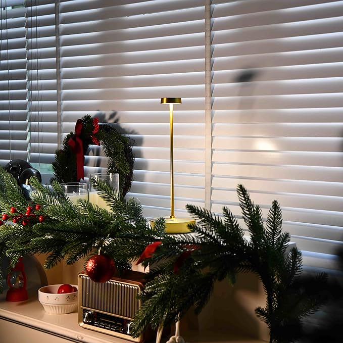 Cordless LED Table Lamp，Rechargeable Battery Desk Lamps, 3 Color Stepless Dimmable Metal Battery Table Lamps, Portable Waterproof Table Light for Indoor/Outdoor/Restaurant (Brass)