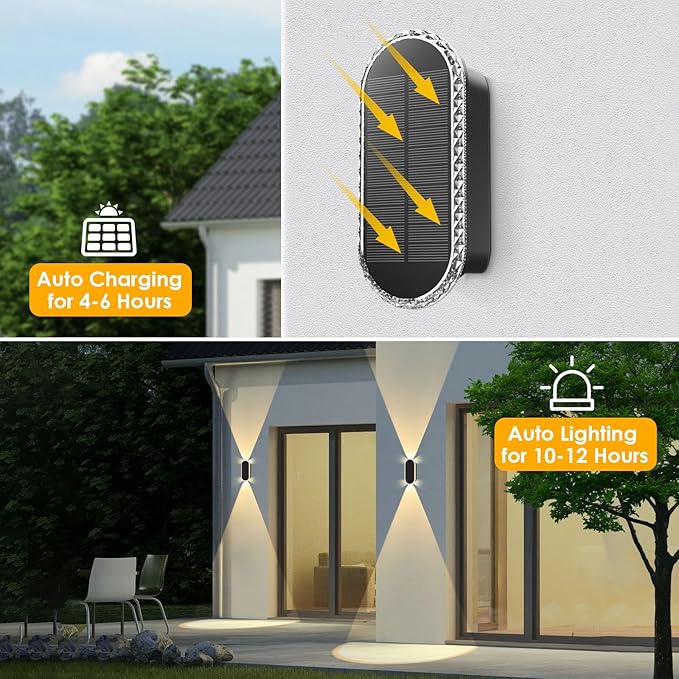 2PK Solar Fence Lights Outdoor - 3000/4000/6000K 3 Modes, IP65 Waterproof Fence Lights Solar Powered, Solar Wall Lights Outdoor for Backyard/Garden/Patio/Garage and Wall Decor