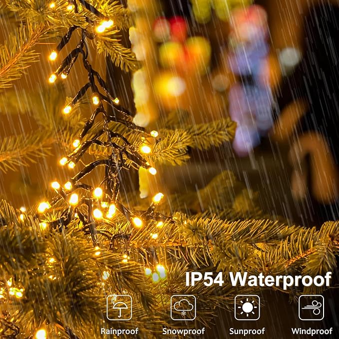 2 Pack String Lights Battery Operated, Total 20Ft 400 LED Cluster String Lights with Timer 8 Modes Christmas Firecracker Lights Outdoor Waterproof for Tree Home Decor (Warm White)