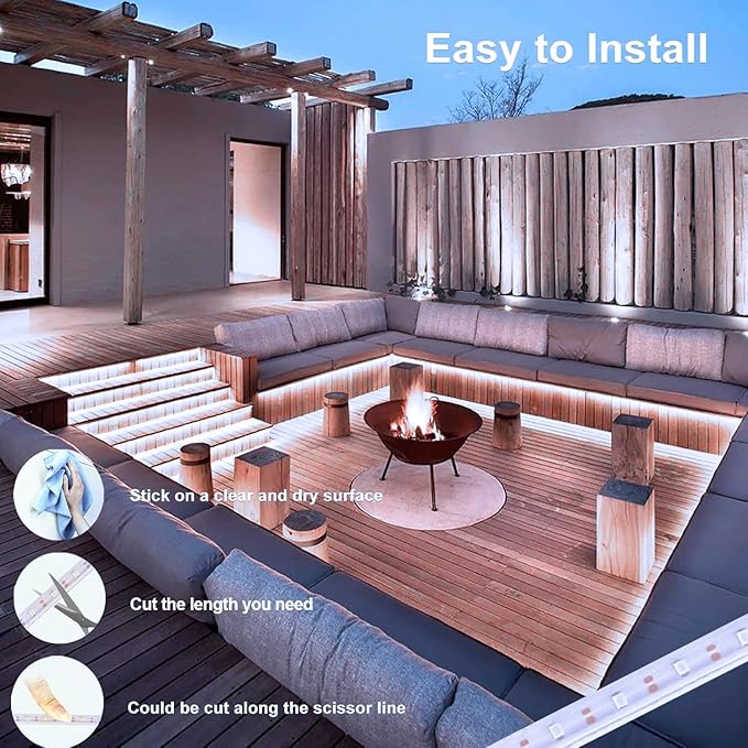 echosari Solar Powered Strip Lights Outdoor Waterproof, 16.4Ft 320 LED Strip Lights with Remote Timer 8 Modes Full Covered Strip Rope Lights for Stair Patio Walkway Decor (Cool White)