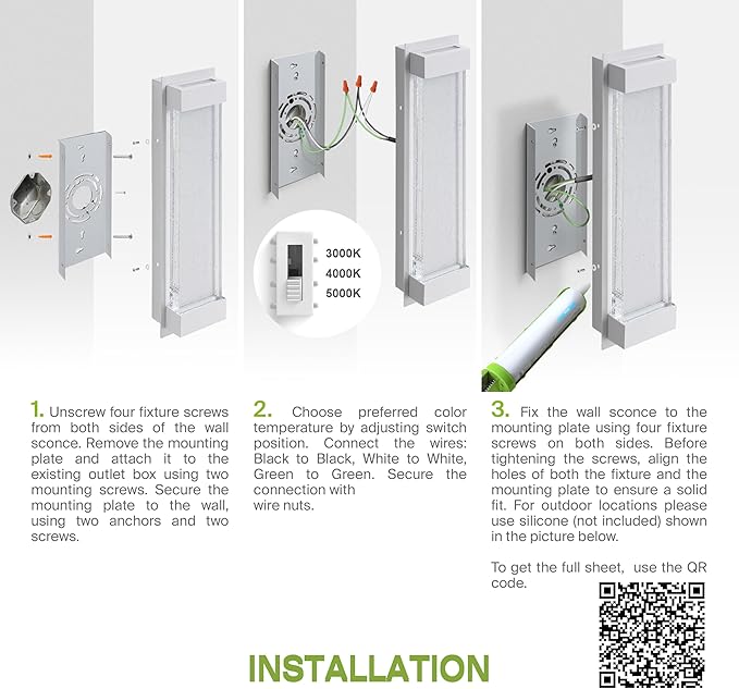 ASD LED 24" Bubble Glass Wall Light Fixture, Outdoor & Indoor Seeded Sconce | 3CCT, Waterproof, Dimmable, Up-Down Glow, ETL Listed | 22W 530LM 3000-5000K 100-277V | Exterior Porch Lighting | White