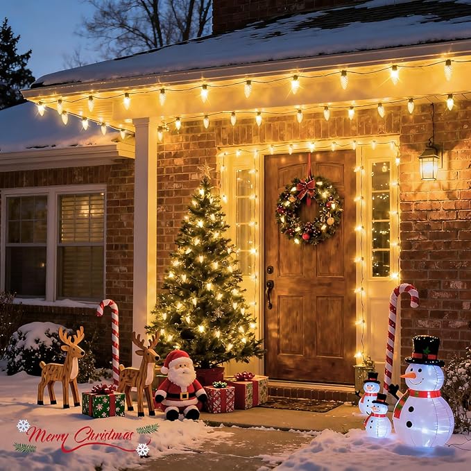 JMEXSUSS 100 LED C9 Christmas Lights Outdoor: 66 FT 8 Modes Plug in Connectable C9 Warm White Christmas Lights for Tree Roof Eaves Garden Decor