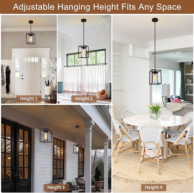 1-Light Oil Rubbed Bronze Pendant Light Fixture, Farmhouse Iron Cage Metal Pendant Light, Lantern Pendant Lighting with Clear Glass Shade for Kitchen Island Entryway Dining Room Hallway
