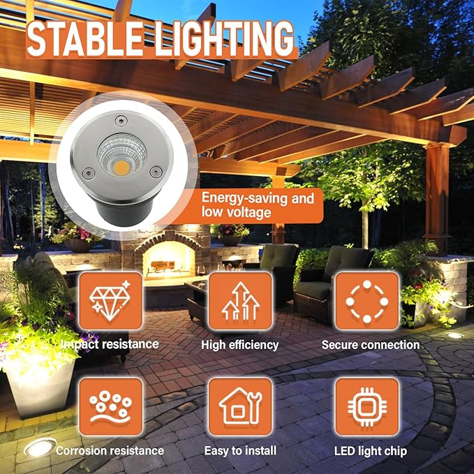 2 Pack Low Voltage Landscape Lights Well Lights 12-24V IP67 Waterproof In Ground Light and Outdoor Landscape Lighting for Garden Yard Driveway Deck Step Up Light with Connectors(Warm White)