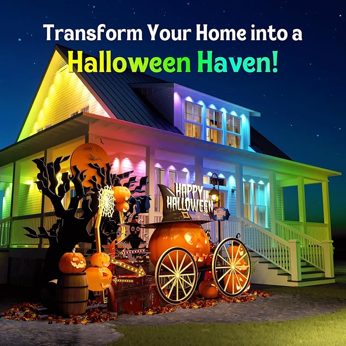ISOPHO Permanent Outdoor Lights, RGB Smart String Lights with 75 Scene Modes, 150ft Eaves LED Light, Waterproof IP67, Great for All Holidays, Parties, Halloween, Christmas, App and Remote Control
