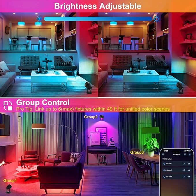 T-SUN Uplights Indoor with APP and Remote, RGBCW Spotlights with Timer and Dimmable, Grounp Control, Uplighting, Display Lights for Plant Painting, Party, Artwork, Tree, Home