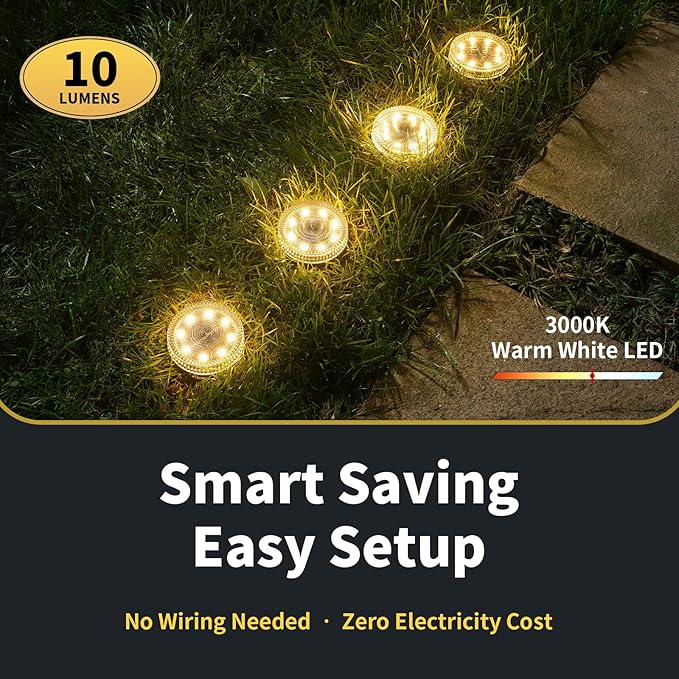 Glass Solar Pathway Lights with Bubble Style, Modular-Design Waterproof In-Ground Light for Patio Pathway Lawn Yard Deck Walkway, Decorative Disk Lighting for Garden Bed, Warm White (2 Pack)