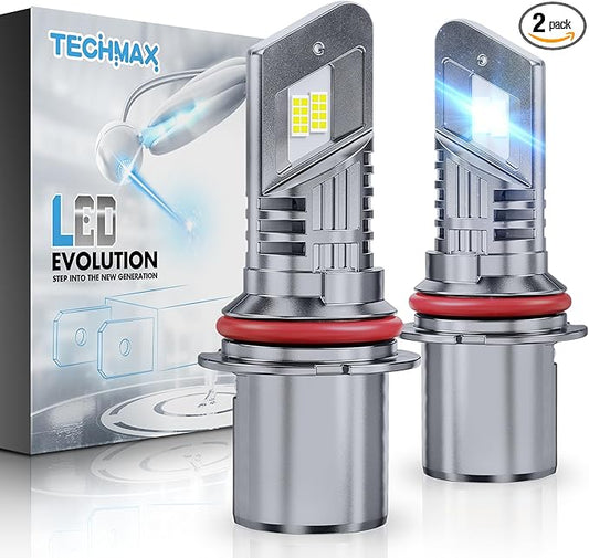 TECHMAX 9007 Light Bulbs, 9007 Fog Light Bulb w/Fan 600% Bright 6500K Wireless Direct Insertion Plug and Play, Pack of 2