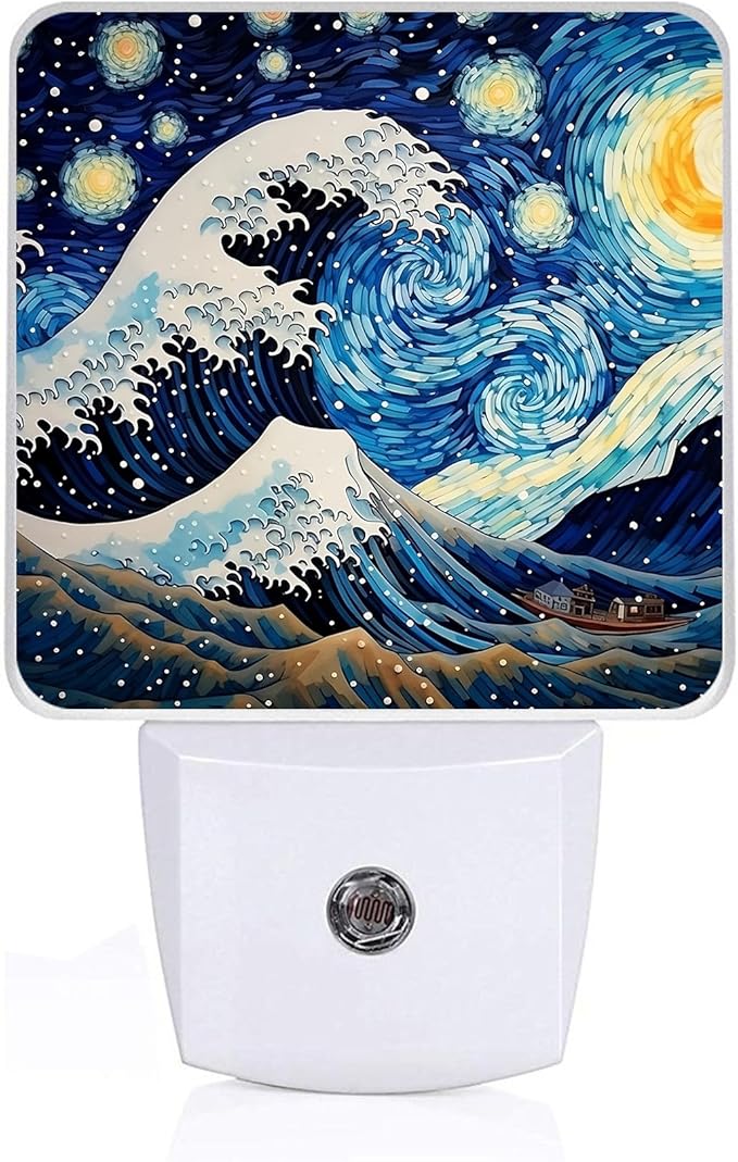 Japanese Sea Waves Night Light,Plug-in Night Lights with Dusk-to-Dawn Sensor for Bedroom,Bathroom and Living Room Sleep Friendly lamp 0.5w