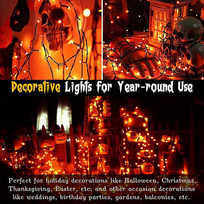 Techip Halloween Lights Orange String Lights Outdoor Indoor Waterproof 300LED Incandescent Mini String Lights 108FT Halloween Decorations for Tree Garden Party Carnival Thanksgiving Christmas Decor