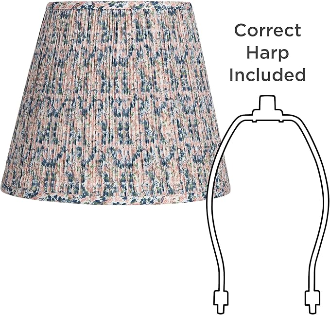 Hardback Shirred Empire Cottage Core Lamp Shade Pink Blue Floral Medium 8" Top x 13" Bottom x 11" Slant x 10.75" High Spider with Replacement Harp and Finial Fitting - Springcrest