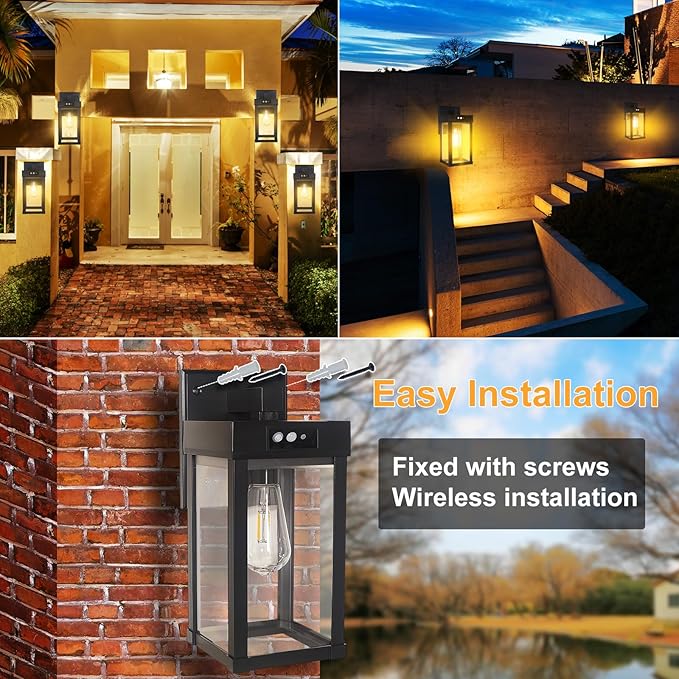 Solar Wall Lights Outdoor Waterproof with 3 Lighting Modes & Motion Sensor, Dusk to Dawn Exterior Porch Light fixtures, Solar Wall Lantern Fixture for Garage Patio Yard Garden