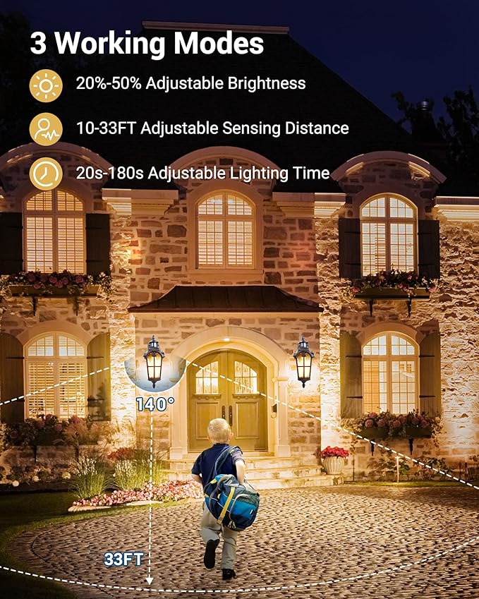 DEWENWILS Motion Sensor Outdoor Wall Lights, 2-Pack Dusk to Dawn Exterior Lantern Fixture, Roman Vintage Wall Mount Waterproof Porch Light, Water Ripple Glass, for Front Door Garage Patio