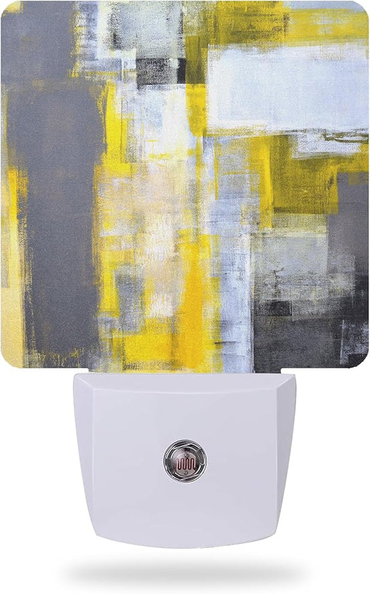 Night Light,Grey and Yellow Abstract Art Night Lights Plug into Wall for Boys Girls Bedroom Decorative Half Round Nightlight Led Lamp 0.5W Sleep Friendly
