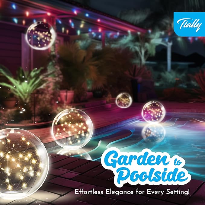 TIALLY Fairy Floating Pool Lights Solar Powered - 14" Inflatable Waterproof Led Glow Balls, Floating Light Up Balls for Swimming Pool Party Decorations, Cool Outdoor Decor (6 Pack)