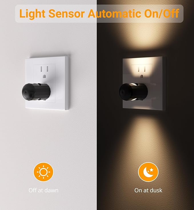 6 Pack LED Night Lights with Dusk to Dawn Sensor, 3000K Soft White, Plug in Wall Night Lights for Kids, Kitchen, Hallway, Bathroom, Bedroom,Non-Dimmable