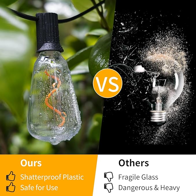 30FT LED Outdoor String Lights Waterproof, 2200K ST38 LED Globe Outdoor Lights for Patio with 16 Edison Vintage Shatterproof Bulbs, Connectable Backyard Lights for Garden, Bistro, Porch, Cafe