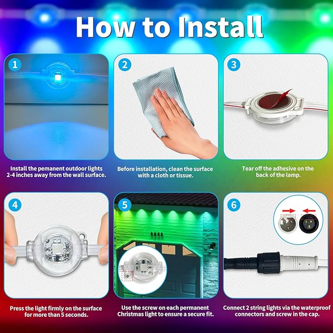 XINKAITE 500FT Permanent Outdoor Lights with 250 LEDs - Smart RGB+IC with 16 Million Colors, IP67 Waterproof, App & Remote Control, Hundreds of Modes for Holidays, Christmas & Home(2 Rolls 250FT)