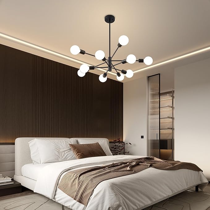 Sputnik Chandelier, Black Modern Chandeliers, Mid Century Ceiling Lighting Fixture for Living Room, Kitchen, Bedroom, Dining Room, Farmhouse (10-Light)