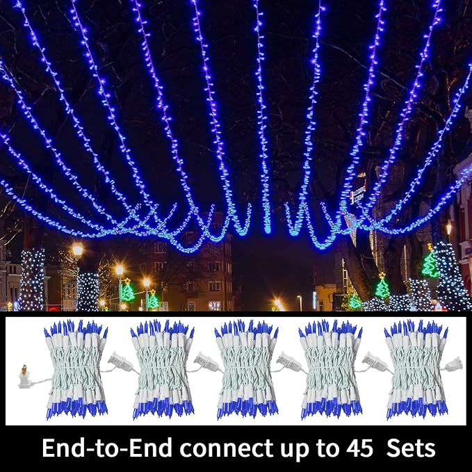 LAMPHOME Connectable 100 LED Blue Christmas Lights White Wire, Blue Christmas Tree Lights Indoor Outdoor Plug in, 21.6ft Fairy Hanukkah String Lights for Xmas, Party, Garden