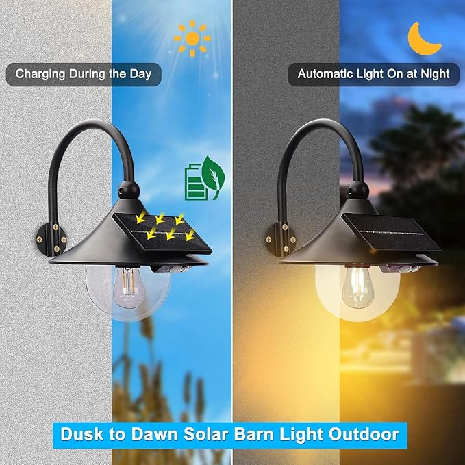 Moodyfei 2 Pack Solar Barn Lights Outdoor: Motion Sensor with 3 Lighting Modes - Wall Mount Vintage Light - Waterproof Sconce for Porch Shed Patio Garden Chicken Coop