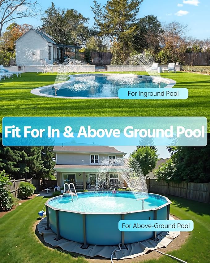 Upgraded Above Ground Pool Fountain - 16''-27'' Adjustable Height, Fan-Shaped Wide Spray Pool Sprinkler Fountain, 360° Pool Fountain for Above and Inground Pools