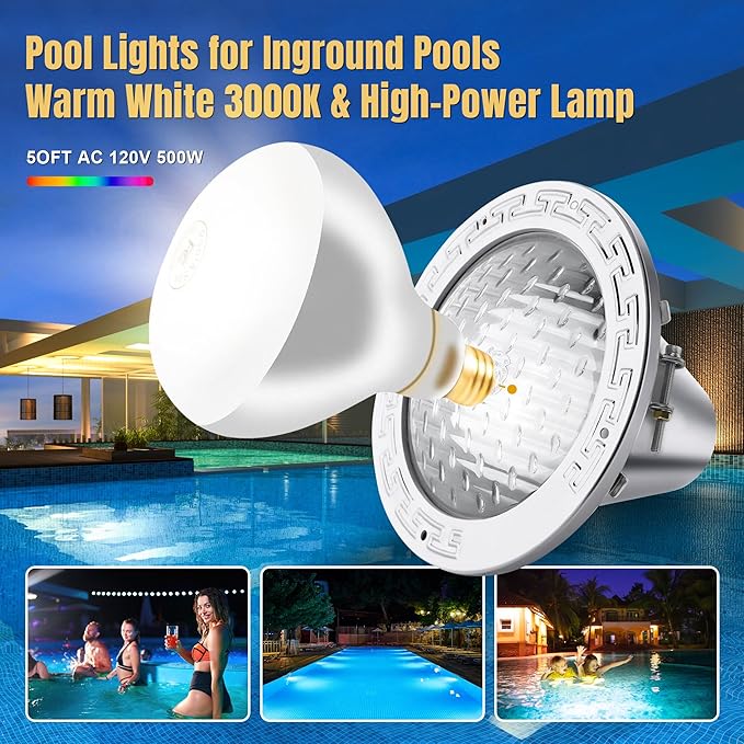 120V 10-Inch Waterproof Pool Light for Inground Pools – IP68 Rated, Includes 2 x 500W Incandescent Bulbs, 50ft Cord, Direct Replacement for Pentair Amerlite & Hayward AstroLite, Fits 10'' Pool Niche