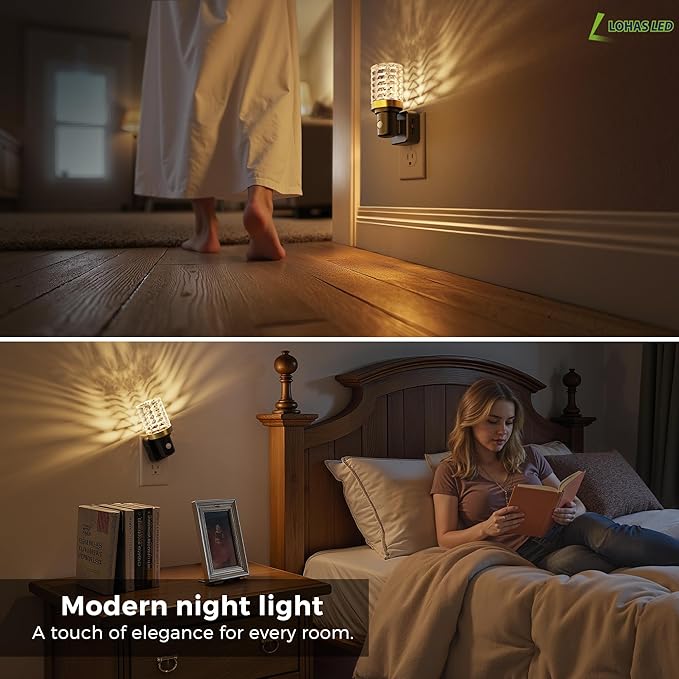 L LOHAS LED Motion Sensor Night Light, 2 Pack Motion Activated Night Lights Plug into Wall, Dimmable Modern Nightlight 0-100LM, 180°Rotatable Plug in Crystal Nightlights for Bathroom Hallway Adults