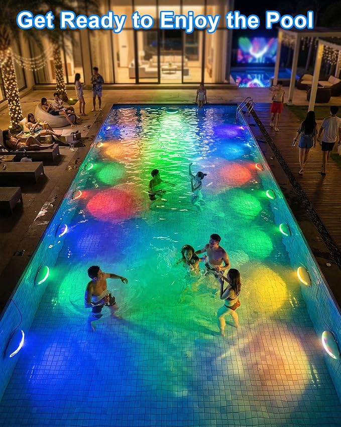 INDARUN 5V RGB Color Changing Led Pool Light with Smart IC, 15W Low Power Underwater Pool Light with Remote Control, IP68 Waterproof, for Pool Party, Fountain, Pond, Garden