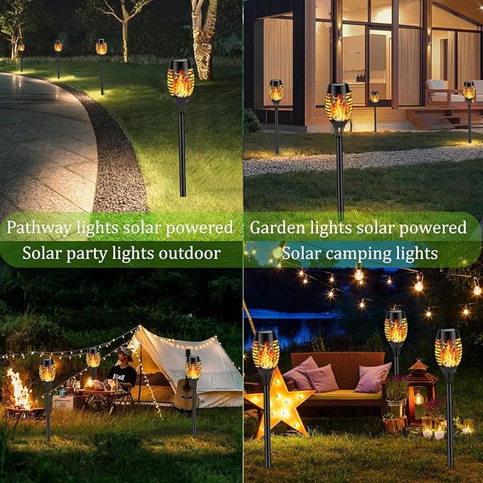 Solar Flame Lights Outdoor, 6 Pack Solar Torch Light with Flickering Flame for Garden Decor - Waterproof 12 Led Torches for Outside, Yard Lights Halloween for Lawn Patio Pathway Lighting
