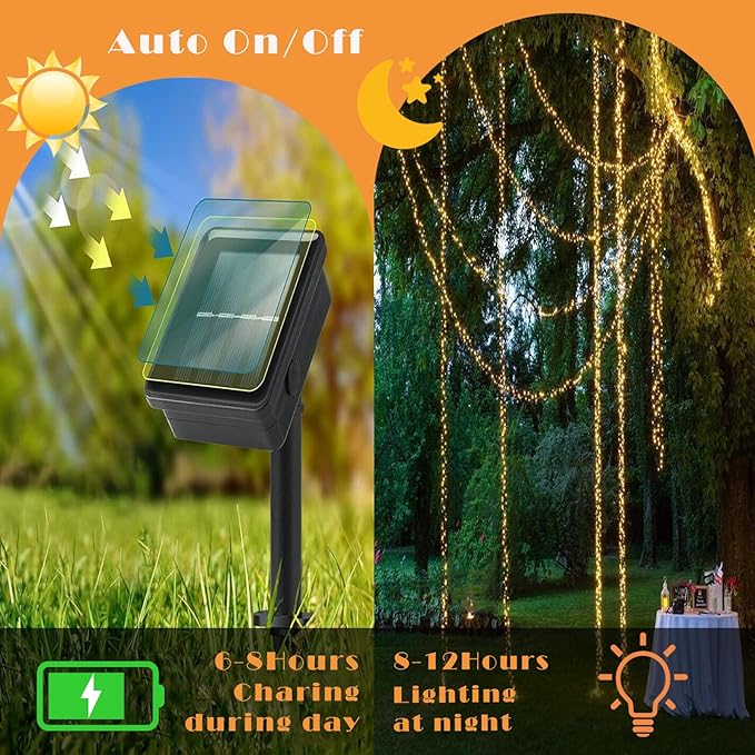 ITICdecor Solar Powered String Lights Outdoor 9.8FT 120 LED Waterproof Firecracker Fairy Lights with 8 Modes Green Copper Wire for Christmas Garden Wedding Patio Garden Yard Decor