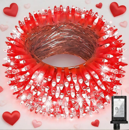 1500LED Valentine Lights Outdoor Use, 470ft 12 Modes Red Valentines Day Decorations with Timer Dimmable, Waterproof Christmas Lights for Xmas Patio Yard Fence Balcony Garden Party