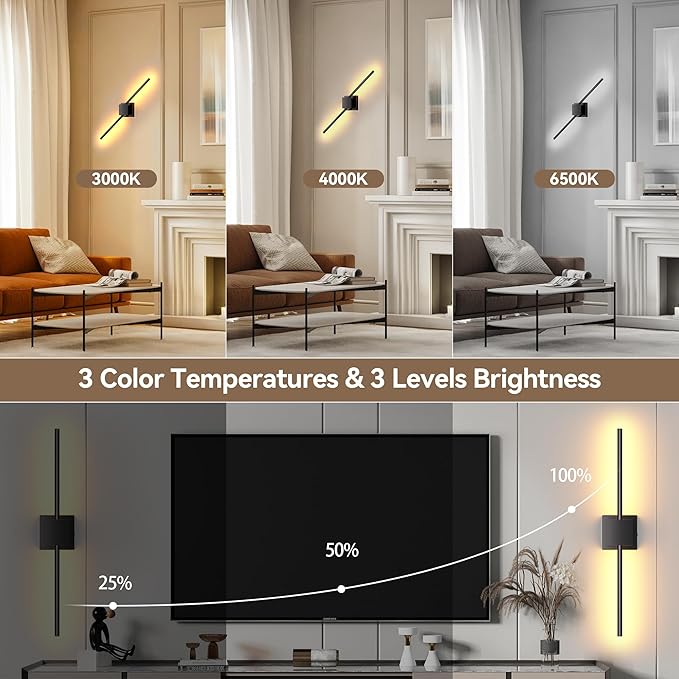 Battery Operated Wall Sconces Set of 2, 𝐔𝐩𝐠𝐫𝐚𝐝𝐞𝐝 12000mAh Rotatable Picture Lights with Remote Control, Dimmable 3000-6500K LED Rechargeable Wall Lights for Living Room Bedroom Mirror, 28.3In