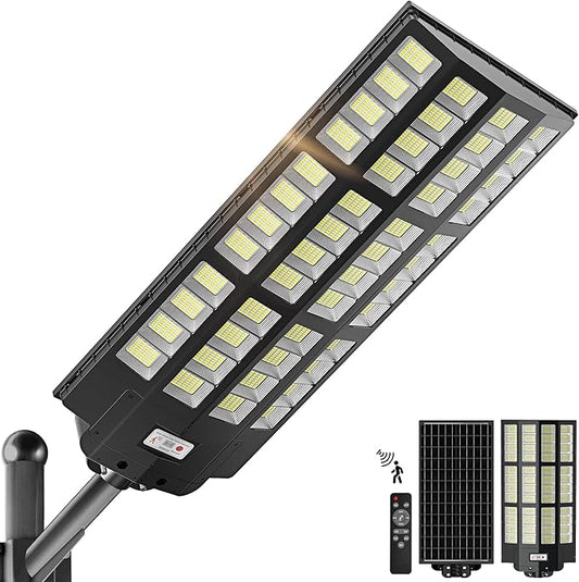 10000W Solar Street Lights Outdoor - Wide Angle Solar Lights Outdoor Motion Sensor, Commercial Parking Lot Light Dusk to Dawn, 7000K LED Street Light IP66 Waterproof with Remote Control