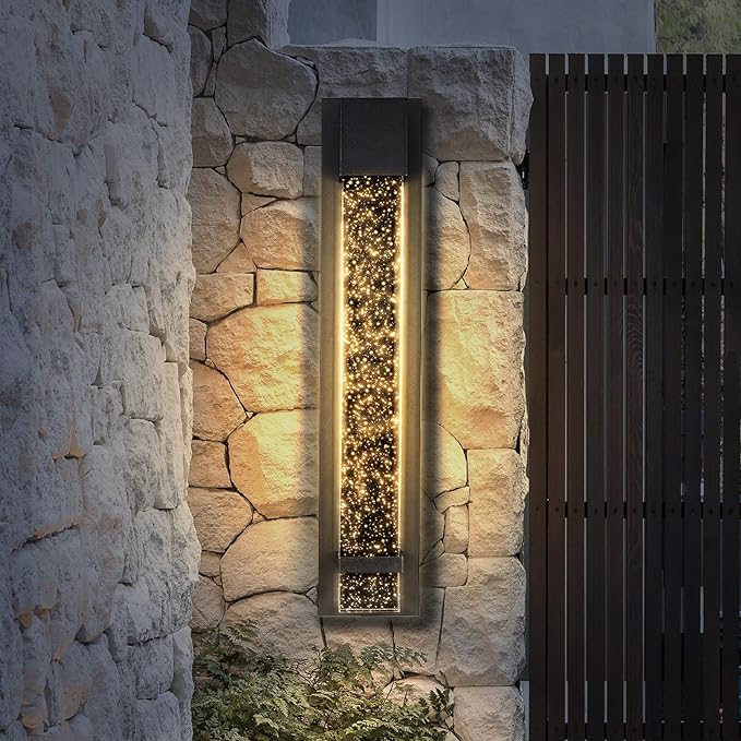 ASD LED 24 Inch Bubble Glass Wall Light Fixture | 20W 600LM 3000K-5000K 100-277V | 3CCT, Waterproof, Dimmable, ETL Listed | Exterior Flush Mount Sconce, Outdoor-Indoor Lighting | Black