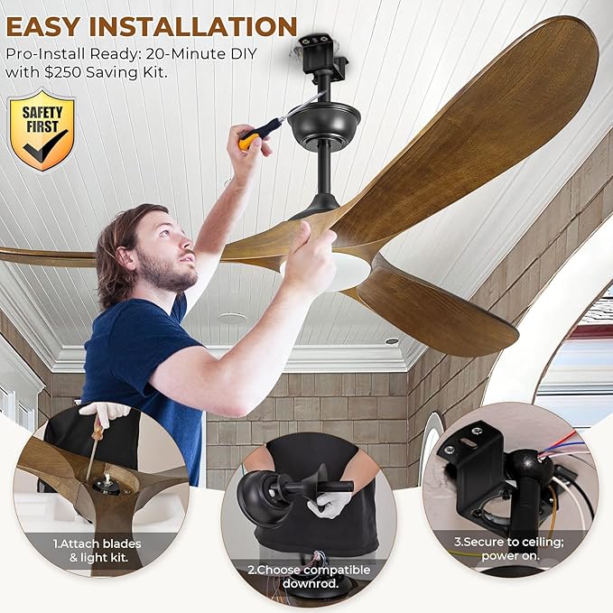 72" Ceiling Fans with Lights and Remote Control, Outdoor Ceiling Fan with Lights High CFM Quiet 3 Blade Wood Walnut Ceiling Fan, Oil Rubbed Bronze