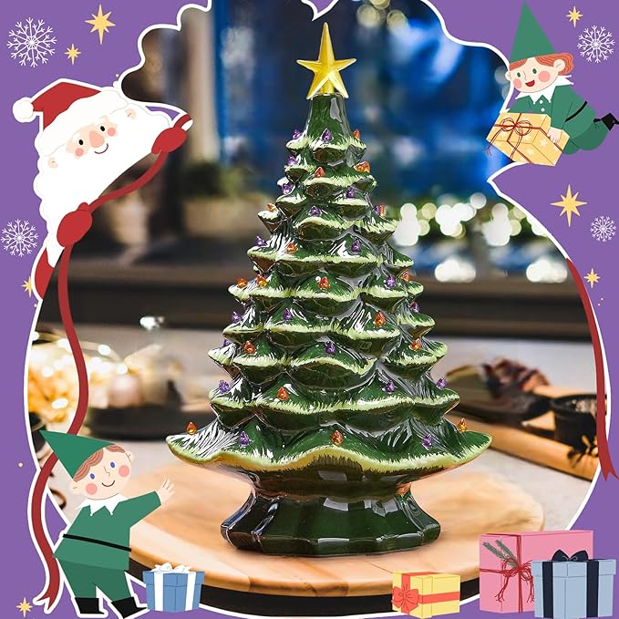 Boao 100 Pieces Ceramic Christmas Tree Bulbs and 5 Stars Replacement Plastic Bulbs for Ceramic Christmas Tree Decorations (3.8 mm Diameter,Purple and Orange)