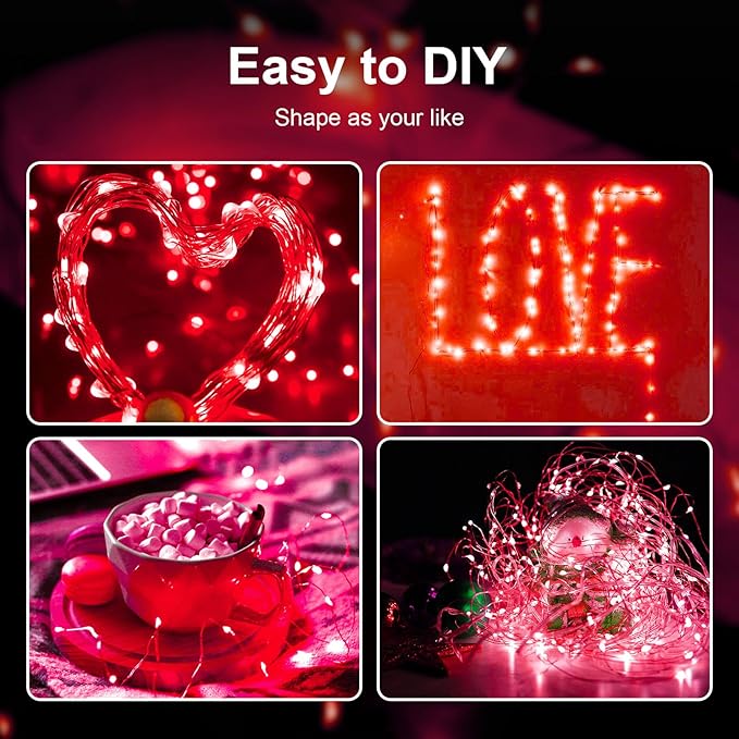 ZGWJ Fairy Lights Battery Operated, 50 Pack Twinkle String Lights 20 LED 7FT 3 Lighting Modes for Bedroom Decor, Easter, Halloween, Christmas, Party Indoor and Outdoor Decoration Red