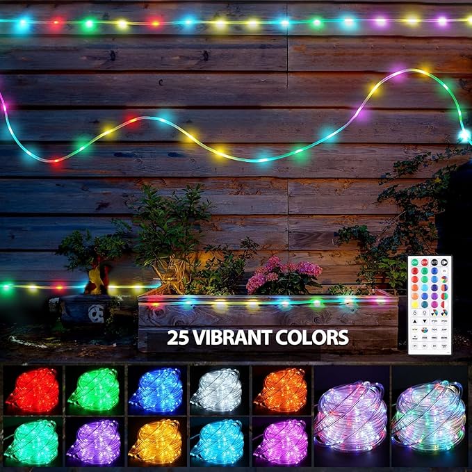 132ft LED Rope Lights Outdoor String Lights Plug in, 400 LED Warm White & Color Changing Waterproof Christmas Lights Outdoor, Rope Lights with Remote for Balcony(Not Connectable)