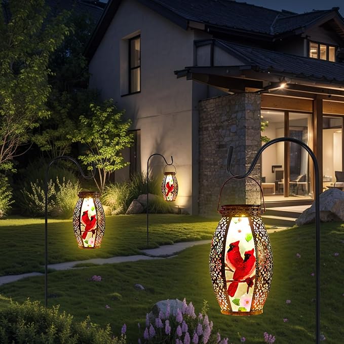 Cardinal Outdoor Solar Lanterns Waterproof 13.8" Large Hanging Solar Lantern Decorative Cardinals Solars Lights for Outside Yard Table Patio Garden Pathway Lawn Cardinal Gifts