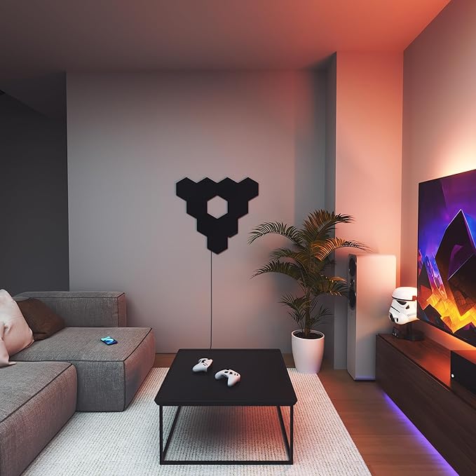 Nanoleaf Shapes LED Wall Lights, RGBW Smart Wall Panels with 16M+ Color, Compatible with Alexa & Google Assistant, Music Sync, Screen Mirror, Wall Lights Expansion Pack (Black Hexagons 3 Pack)