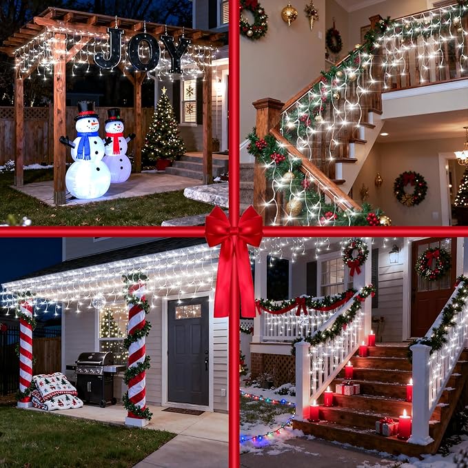 670 LED Christmas Lights Outdoor, 66ft Cool White String Lights Indoor with 148 Drops 12 Modes, Dimmable Curtain Window Lights, Waterproof Twinkle Fairy Lights with Timer for Christmas Decorations