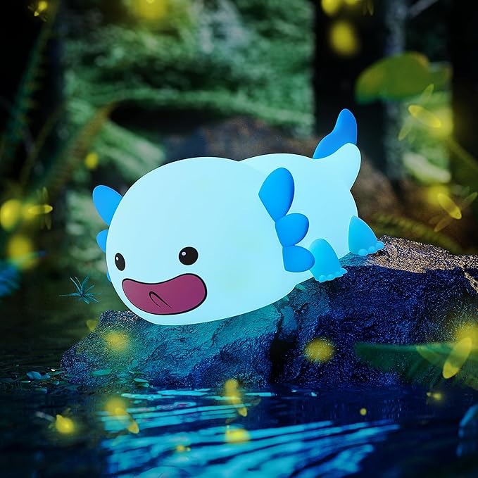 Axolotl Night Light, LED Cute Silicone Nursery Nightlight for Kids, Dimmable Squishy Night Light Rechargeable Touch Bedside Lamp with 20 Minutes Timer, Axolotl Gift, Funny Decor, Blue